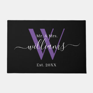 Elegant de heer and Mrs Black Paars Monogram Name Deurmat
