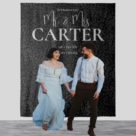 Elegant de heer en mevrouw Black Leopard Wedding B Wandkleed