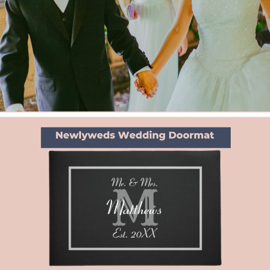 Elegant de heer en mevrouw Monogram Black Doormat Deurmat