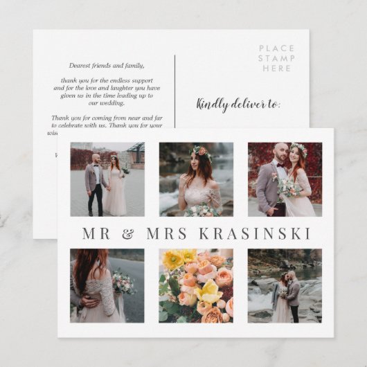 Elegant de heer & Mrs. Foto Collage Wedding Dank u Aankondigingskaart (Voorkant / Achterkant)