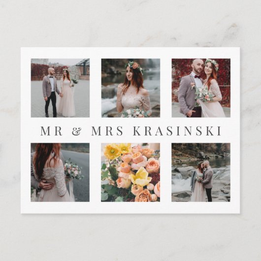 Elegant de heer & Mrs. Foto Collage Wedding Dank u Aankondigingskaart (Voorkant)
