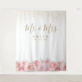 Elegant de heer & Mrs. gold & blush floral bruilof Wandkleed (Voorkant)
