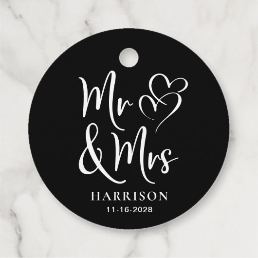 Elegant de heer Mrs Wedding Black Bedankjes Labels (Achterkant)