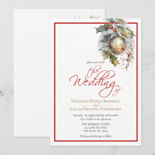 Elegant December Kerstmis Rode Gouden Bruiloft Kaart (Voorkant / Achterkant)