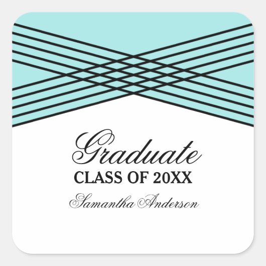 Elegant Deco Aqua Afstuderen Stickers (Voorkant)