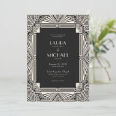 Elegant  Deco Black Ivory Invitation Kaart (Staand voorkant)