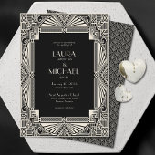 Elegant  Deco Black Ivory Invitation Kaart