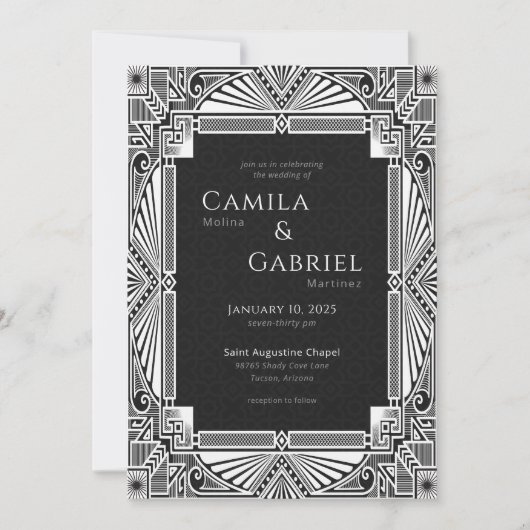 Elegant  Deco Black White Kaart (Voorkant)