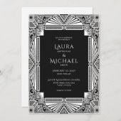 Elegant Deco Black White Uitnodiging (Voorkant / Achterkant)