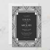 Elegant  Deco Black White Uitnodiging (Voorkant)