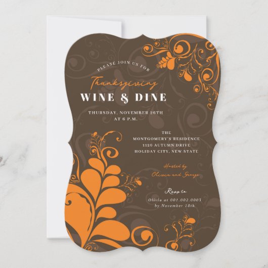 Elegant Deco Fall laat Thanksgiving Dinner Party Kaart (Voorkant)