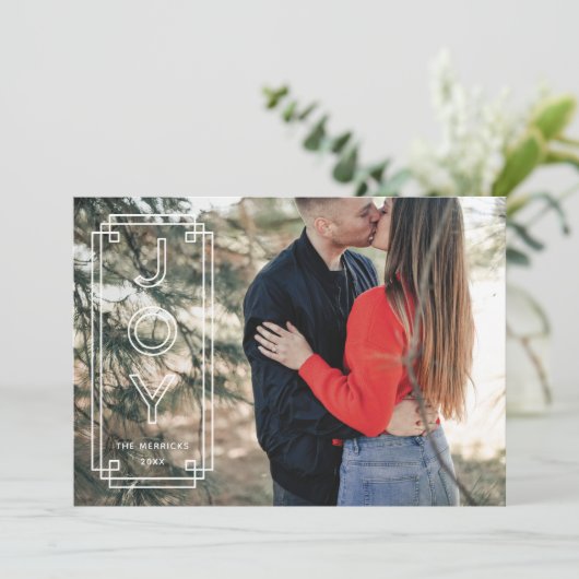 Elegant Deco Joy Frame Full Photo Holiday Card Kaart (Staand voorkant)