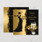 Elegant Deco Lady 50th Birthday Party Gold Black Kaart (Voorkant / Achterkant)