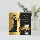 Elegant Deco Lady 50th Birthday Party Gold Black Kaart (Staand voorkant)