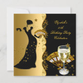 Elegant Deco Lady 50th Birthday Party Gold Black Kaart (Voorkant)