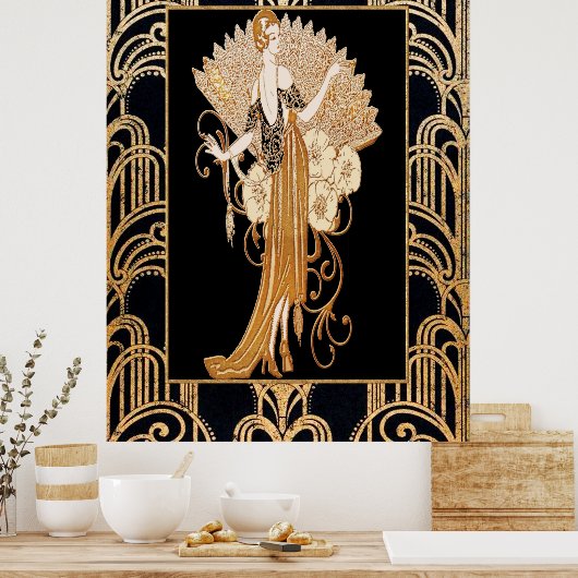 Elegant Deco Lady met Fan Poster (Keuken)
