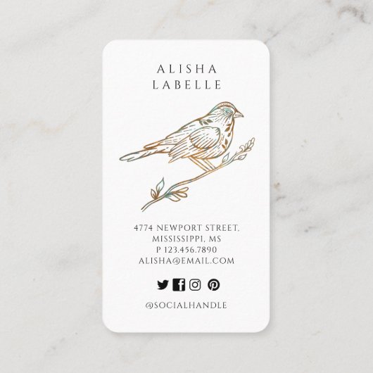 Elegant  decoratief geblazen vogel Logo zwart Visitekaartje (Achterkant)