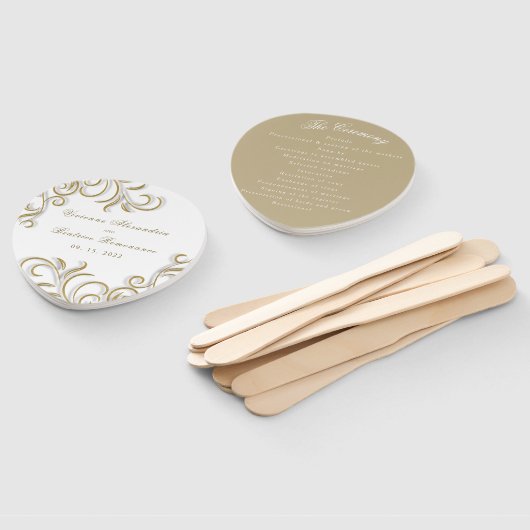 Elegant decoratief goud scroll bruiloft programma handwaaier (Niet-gemonteerd)