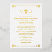 Elegant decoratief kruis monogram traditioneel folie uitnodiging (Voorkant)