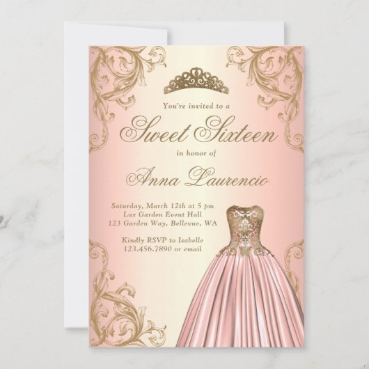 Elegant decoratief Roos Gold Sweet 16 Kaart (Voorkant)