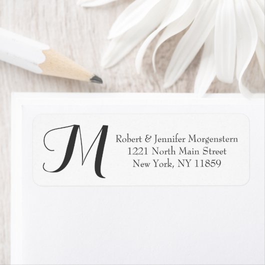 Elegant & Decoratief Script Zwart & Wit Monogram Etiket (Insitu)