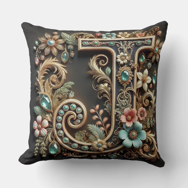 Elegant decoratieve letter J ontwerp Kussen (Voorkant)