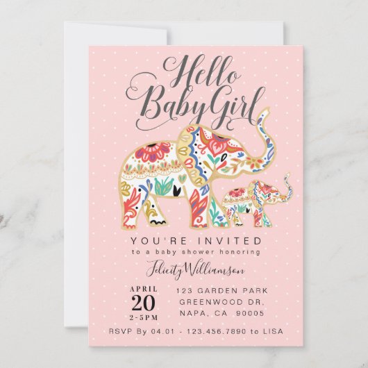 Elegant Decorative Elephant Baby shower Invitation Kaart (Voorkant)
