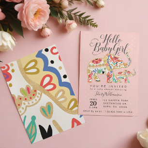 Elegant Decorative Elephant Baby shower Invitation Kaart