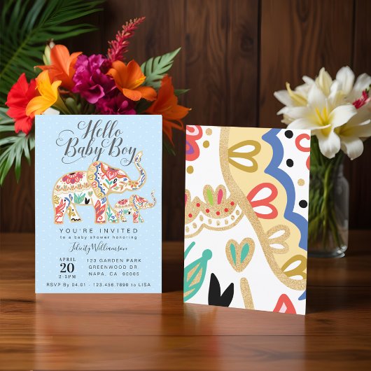 Elegant Decorative Elephant Baby shower Invitation Kaart