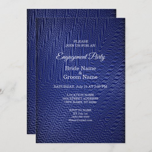 Elegant Decorative Navy Blue Verloving Invitation Kaart (Voorkant / Achterkant)