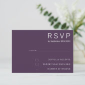 Elegant Deegal Minimal Paars Modern Wedding RSVP Kaart (Staand voorkant)