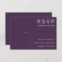 Elegant Deegal Minimal Paars Modern Wedding RSVP