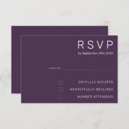 Elegant Deegal Minimal Paars Modern Wedding RSVP Kaart