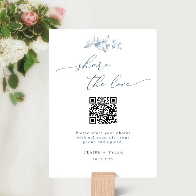 Elegant Deel de Liefde, Blauwe Trouwen QR Code Sig (Creator heeft geüpload)