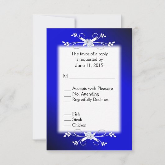Elegant Deep Blue en Black RSVP met Menu (Voorkant)