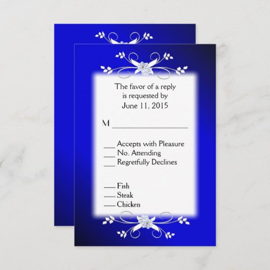 Elegant Deep Blue en Black RSVP met Menu (Voorkant / Achterkant)