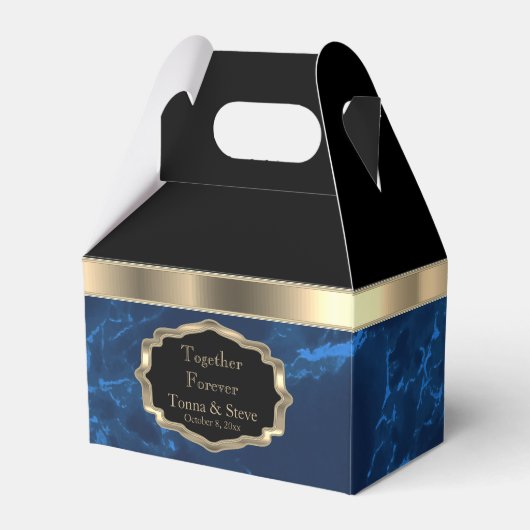 Elegant Deep Blue Marble and Gold Favor Box Bedankdoosjes (Voorkant Zijde)