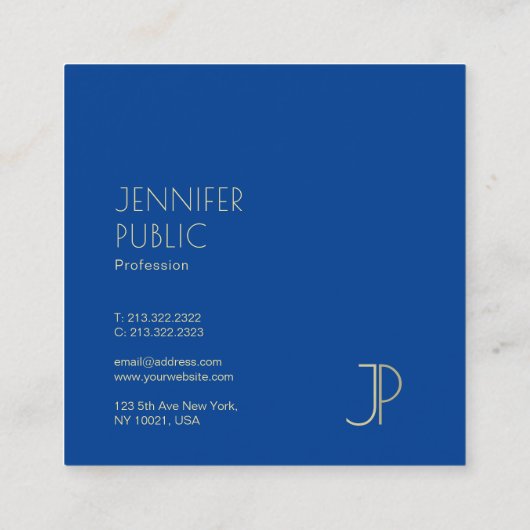 Elegant Deep Blue Modern Monogram Sjabloon Luxe Vierkante Visitekaartje (Achterkant)