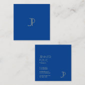 Elegant Deep Blue Modern Monogram Sjabloon Luxe Vierkante Visitekaartje (Voorkant / Achterkant)