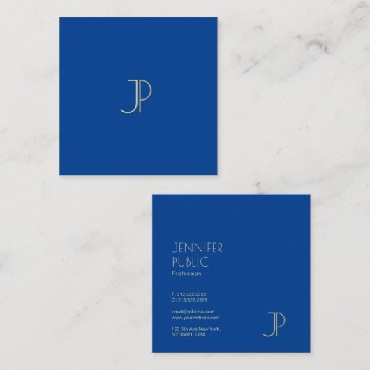 Elegant Deep Blue Modern Monogram Sjabloon Luxe Vierkante Visitekaartje (Voorkant / Achterkant)