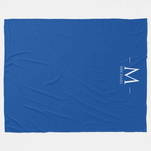 Elegant Deep Blue Monogram Sjabloon Grote Aangepas Fleece Deken (Voorkant (Horizontaal))