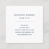 Elegant Deep Blue Monogram Vierkante Visitekaartje (Achterkant)