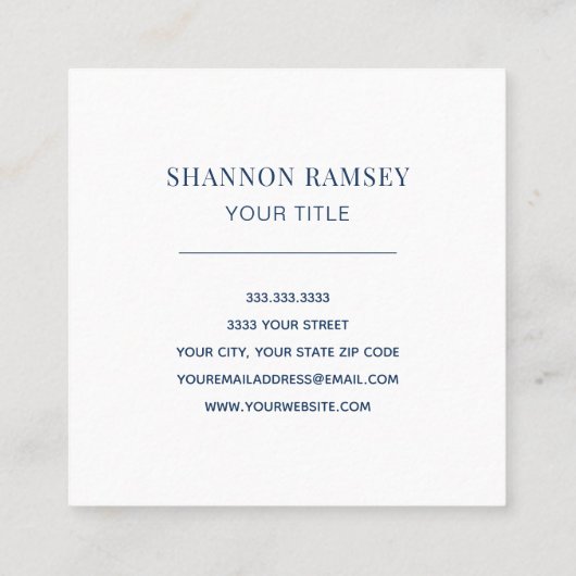 Elegant Deep Blue Monogram Vierkante Visitekaartje (Achterkant)