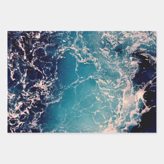 Elegant Deep Blue Ocean Waves Achtergrond Inpakpapier Vel (Voorkant 3)