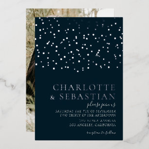 Elegant Deep Blue Photo Wedding Persoonlijk Folie Uitnodiging