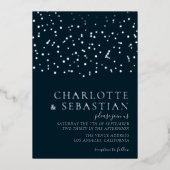 Elegant Deep Blue Photo Wedding Persoonlijk Folie Uitnodiging (Voorkant)