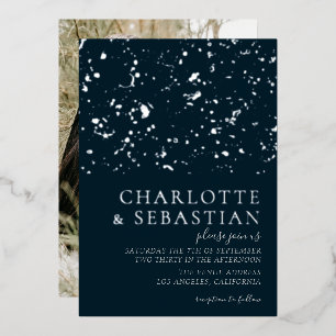 Elegant Deep Blue Photo Wedding Persoonlijk Folie Uitnodiging