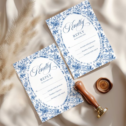 Elegant Deep Blue Roses French Toile RSVP
