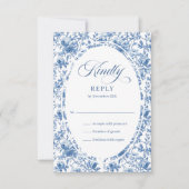 Elegant Deep Blue Roses French Toile RSVP (Voorkant)