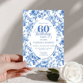 Elegant Deep Blue Toile Roses 60th Birthday Downlo Kaart